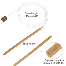 HARFINGTON Bamboo Tunisian Circular Crochet Hook 6.5mm (US K/10.25) Afghan Wood Knitting Hook Needles with Cable and Bead for Weave Crocheting Craft Yarn, Brown