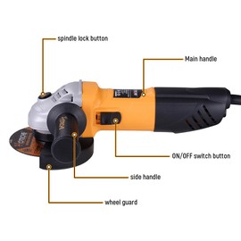Hoteche 650W Angle Grinder, 115mm Grinder with 11000rpm, Yellow, Color Box Packaging