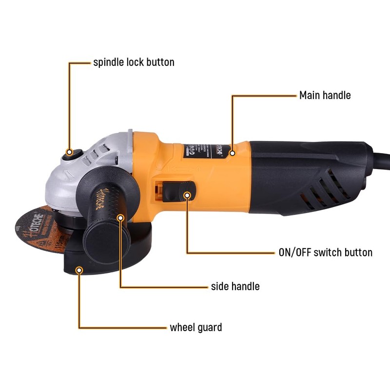 Hoteche 650W Angle Grinder, 115mm Grinder with 11000rpm, Yellow, Color
