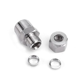 Pysrych 304 Stainless Steel Compression Fitting 1/2" Tube OD x 3/8" NPT Male Coupler Straight Adapter Connect with Double Ferrules Pack of 2