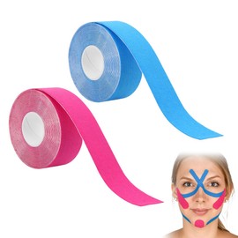 SIRLOMU 2 Rollen atmungsaktives Gesichtslifting-Muskelband, multifunktionales myofasziales Lifting- und Straffungsband für das Gesicht (2,5 cm x 5 m) (blau und rosa)