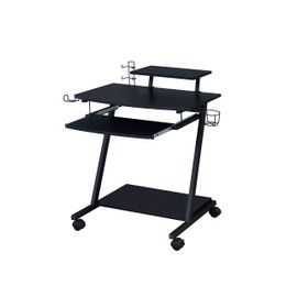 TREATLIFE HOME Gaming Desk Rectangular Design with Keyboard Tray, Open Storage and Wheels, Black Finish