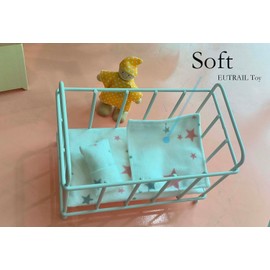 Soft Design Baby Dollhouse Crib Bed Furniture Dolls Bed Accessories with Mattress, Pillow and a Cute Doll Bedroom Metal Bed Furniture Toy 1:12 Scale Mini Metal Bed Couch Set