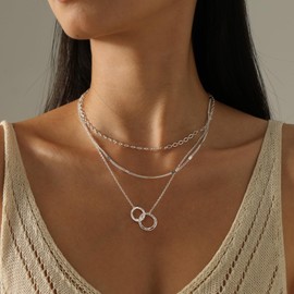 Hipwope Layered Necklace for Women Silver Necklaces for Women Stacking Necklaces for Womens Sterling Silver Necklace