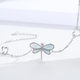 CUOKA MIRACLE Dragonfly Bracelet, Opal Dragonfly Jewelry 925 Sterling Silver Opal Jewelry Adjustable Chain Bracelet for Women Wife Birthday Summer Jewelry