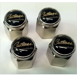 Compatible with Oldsmobile Cutlass Supreme 442 Valve Stem Caps (Chrome - Black/Gold)