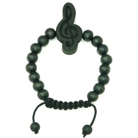 GWOOD Clef Music Note Good Wood Replica Black 10mm Wide Bead Pendant Bracelet