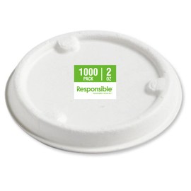 Lids for Responsible Products 2 oz Portion Cups, Tree-Less™ Compostable Molded Fiber Souffle Cup Lids, Extra Strength, Tree-Free and Made Without PFAS, White (1000 Count)