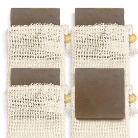 Age of Sage Natural Soap Bar w/Sisal Bag, Vegan Artisan Soap Bar Set for Men, Body Soap in Bar Soap Pouch, Natural Bath Soaps w/Essential Oils, 4 Plain Body Soap Bars, Nag Champa