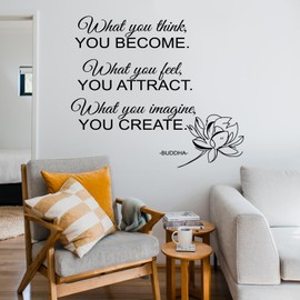 BATTOO Yoga Gym Wall Decals Quote What You Think You Become. What you feel You Attract. What you imagine You Create. - Buddha Decor Inspirational Vinyl Decal Sticker Home Office Art Mural(22"WX19.5"H)