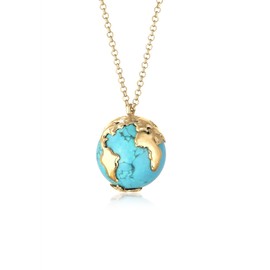 Elli Women's Necklace with World Globe Synthetic Howlite Pendant in 925 Sterling Silver, Turquoise