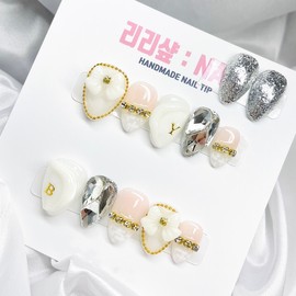 Shining Tweed Sealing Handmade Nail Tips - Stiletto / 샤이닝 트위드 씰링 수제네일팁 - 스텔레토