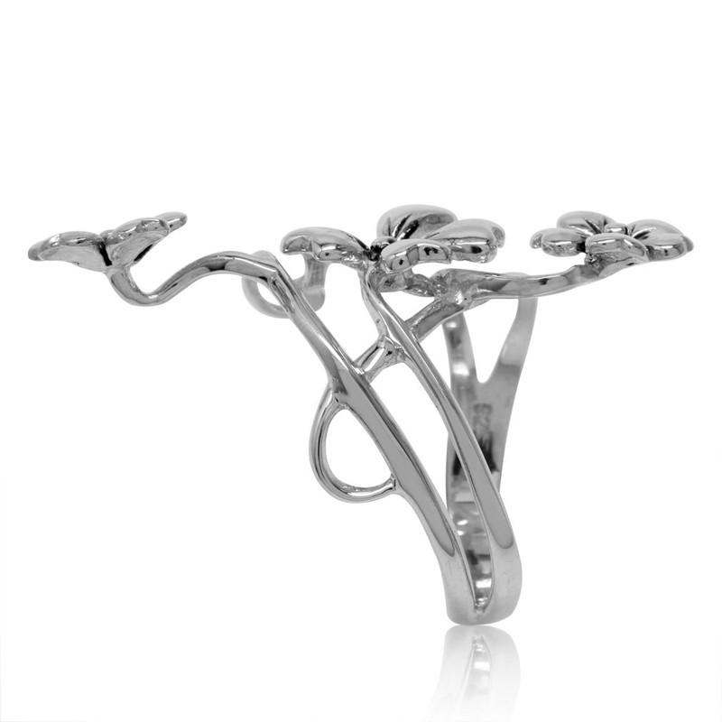 Silvershake 40mm Long 925 Sterling Silver 3 Flowers Ring Size