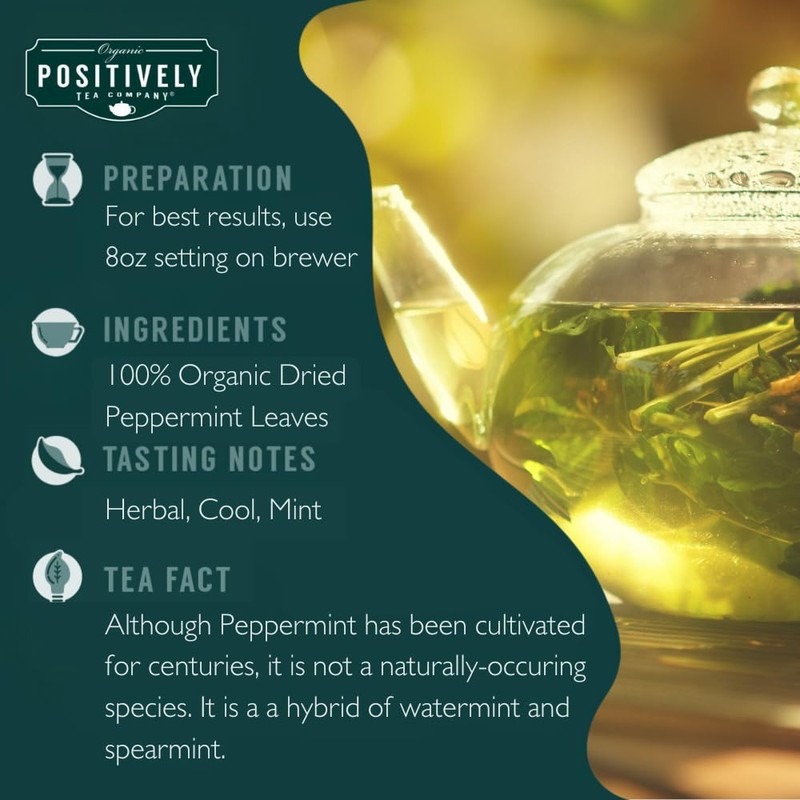 Organic Positively Tea Company, Peppermint Leaf Herbal Tea, K-Cup Compatible,