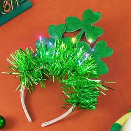 CAKURE Light Up St Patricks Day Headband St Patty's Day Accessories Glow Green Shamrock Headpiece for women