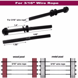 Kuahome 50X T316 Black Stainless Steel Hand Swage Tensioner for 3/16'' Cable Railing