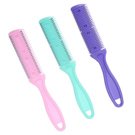 FOMIYES 3 Pcs Double Side Haircut Scissors Hair Cutter Plastic Comb for DIY Hair Styling Pink Purple Green