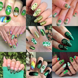 8Pcs St. Patrick's Day Nail Art Sticker 3D Self Adhesive Spring Nail Decals Lucky Shamrock Nail Stickers for Nail Supplies Green Clover Hat Letters Nails Design Accessories Shamrock Stickers for Nails