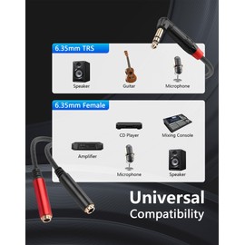 CERRXIAN 1/4 Inch TRS to Dual TS Y Splitter Cable, 90 Degree 6.35mm Male Jack Stereo to 2x6.35mm Female Mono Breakout Cable for Audio Interface, Mixer, Amplifier - 0.5M / 1.64 FT