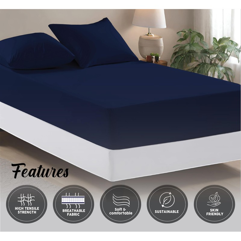Funky Gadgets Deep Fitted Sheet King Size Navy 100% Egyptian