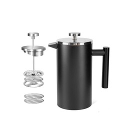 MaxMiuly Cafetiere 4 Cup Stainless Steel French Press Double Walled Insulated Coffee Press (black 650ml