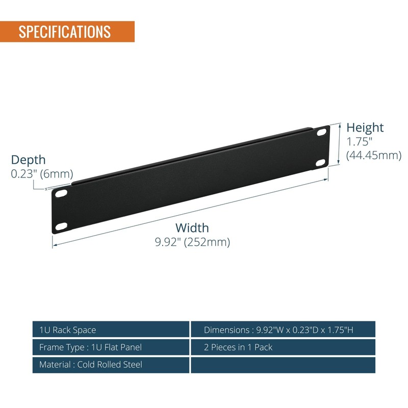 Tecmojo 1U Blank Rack Mount Panel, Steel Patch Panel Filler