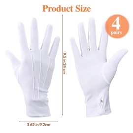 YHTCC 4 Pair White Cotton Gloves, Reusable Breathable and Soft White Gloves, Sewn With Snap Closure, Suitable for Police Tailcoats, Honor Guards, Clothing Parades, Magician