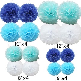 Time to Sparkle 16pcs Mix Tissue Paper Pompoms Pom Poms Flower Handmade Wedding Party Decorations Balls, Baby Blue Shade
