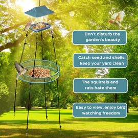 aiwrbwcey Bird Seed Catcher for Outdoor Feeders,Wind Rope and Metal Ground Anchors, Birdfeeder Tray for Garden,Lawn,Backyard,Balcony(Gray Net and Grass Green Edge,20 Inch,1set)