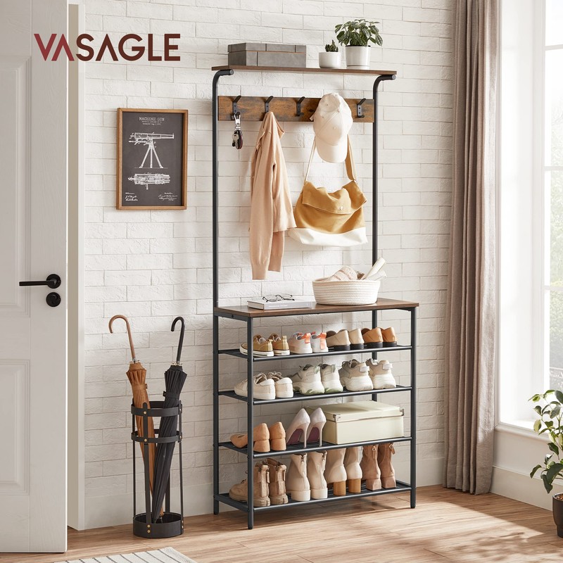 VASAGLE Hall Tree with Shoe Bench, Coat Rack Shoe Bench,
