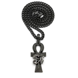 Fashion 21 Egyptian Micro Breath of Life Ankh Pendant 24" Various Chain Necklace in Hematite Tone (5mm 24" Cuban Chain)