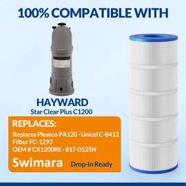 Upgraded C1200 Pool Filter Cartridges, Compatible with Hayward C1200, CX1200RE, 5oz Heavy Duty Fabric for Superior Filtration & Durability, Replaces Pleatco PA120, Unicel C-8412, Filbur FC-1293