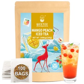 WT WEETEE Mango Peach Iced Tea, 100 Count Cold Brew Tropical Fruit Flavored Iced Tea Bags, Caffeine-Free Herbal Blend Tea of Rosehip, Hibiscus, Hawthorn