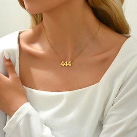 NONAMOIS Gold Angel Number Necklace for Women Dainty 18K Gold Plated Number Pendant Chain Necklace Stainless Steel Simple Gold Numerology Aesthetic Jewelry 444