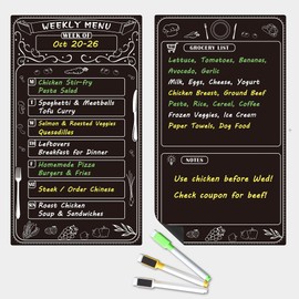 Magnetic Weekly Menu Planner for Fridge: 2 PCS 8x14 Inch Dry Erase Boards with Meal Plan and Grocery List, Dinner Calendar Magnets for Family Kitchen