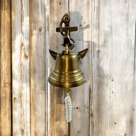 Akanksha Arts 6" Decorative Metal Anchor Ship Bells - Large Dinner Call Bell Indoor Outdoor Wall Mount Decorative Bell Loud House Bell for Door Pub Office