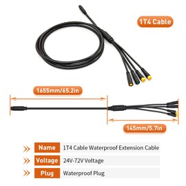 HUDAMZKY Electric Bike 1T4 1T5 Waterproof Cable Controller Light Ebrake Throttle Display E-Bike Cable Conversion Accessories (1T4)