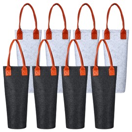 Windyun 8 Pieces Single Felt Bottle Wine Tote Bag, Insulated 1 Bottle Wine Carrier Bag Wine Gift Bag Wine Cooler with Leather Handle for Party Travel Picnic Housewarming Dinner Wine Lover Wedding Gift