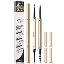 Docolor Eyebrow Pencil Waterproof with Eyelash Brush Pack of 2 Professional Make-Up Eyebrow Pencil, Black and Brown