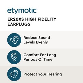 Etymotic ER20XS ETY Earplugs Set - High-Fidelity Hearing Protection - Up to 20 dB Sound Reduction - Reusable - Includes 1 Pair of Large, Standard, and Foam Eartips, Neck Cord & Case