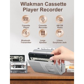 Cassette Player Recorder with Bluetooth Transmitter Walkman, Portable AM FM Cassette Player with Big Speaker, Stereo Earphone Jack, Support Microphone Recording, 2AA Battery or USB Power for Home