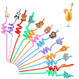 Pack of 12 Children's Straws, Animal Straws, Children's Birthday, Children's Straws, Dinosaur, Elephant, Lion, Giraffe Straws for Birthday Party, Party Accessories