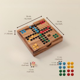 Premium Wooden Ludo Board Game – Handcrafted Travel-Size Game Set by SiamMandalay – 16 cm Compact Design with Dice & 16 Colorful Playing Pieces – Classic Strategy Game for Adults and Teenagers