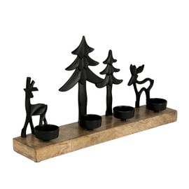 EGLO LIVING Tea Light Holder with Decorative Reindeer Baliguian, Christmas Decoration Windowsill Living Room, Table Decoration Christmas Deer Christmas Tree, Wood and Metal in Black, 38 x 20 cm