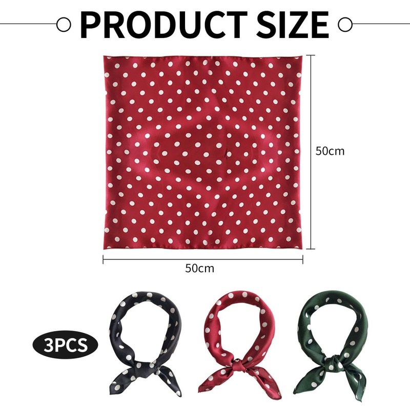 KSBBHDS 3 Stücke Polka Dot Square Schal, Retro Classic Seidenschal,