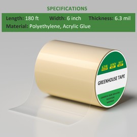 SUNSHORE 6" x 108' Greenhouse Repair Tape, 6.3 mil Clear Weatherproof & UV Resistant Plastic Tape for Greenhouses, Tents, Sheeting Film Gardener & Camper Essential Patch Tape