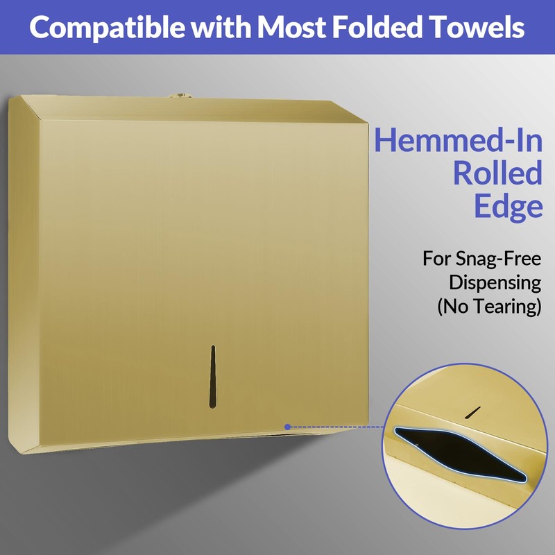 Stardrix Paper Towel Dispenser Wall Mount, Brushed Gold Stainless Steel