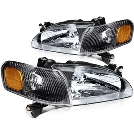 LSAILON Headlight Assembly Fit For Corolla 1998-2000 Clear Lens Black Housing Amber Reflector Driver and Passenger Side 8111002060 8115002050 8152002040 8151002040 TO2503121 TO2502121