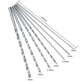 7 Pcs 150mm Extra Long High-speed Steel HSS Twist Drill Bit Kit, Spiral Drill Bits High Hardness for Wood Plastic Aluminum Masonry DIY Home Building Drill Bits - Diameter 2/3/3.5/4/5mm