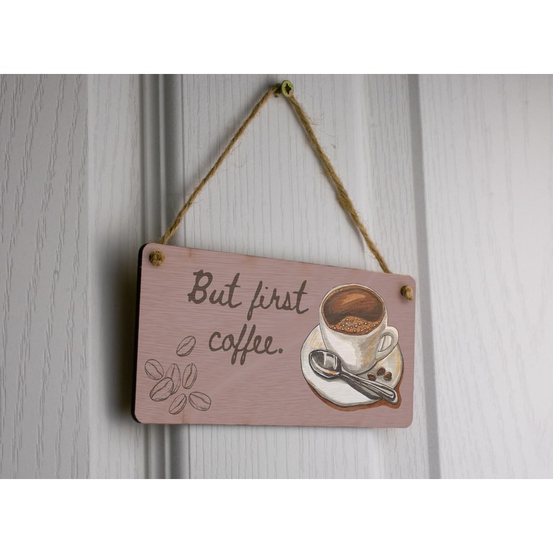 Plywood Coffee Lover Hanging Sign, Kitchen Decor with Full Colour